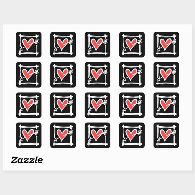 Stickers mariage Love Heart Noir et Rouge (Feuille)