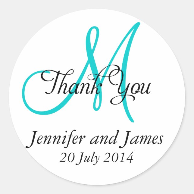 Stickers mariage Merci Favor Monogram Aqua (Devant)