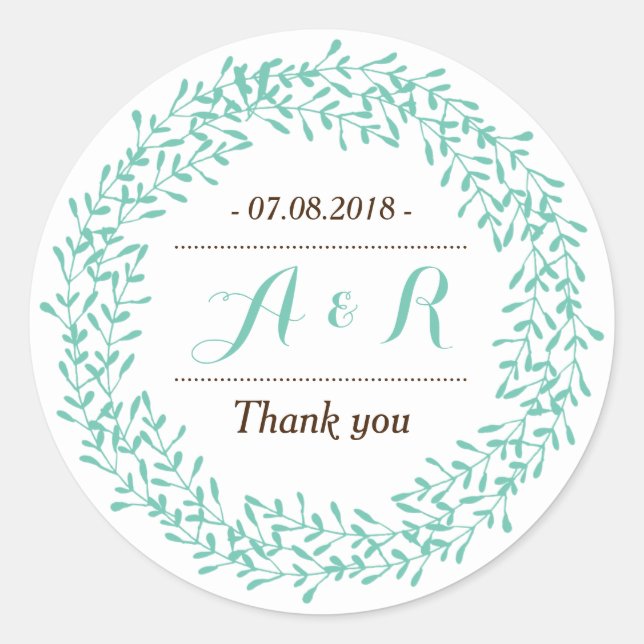 Stickers Mariage Merci feuille Monogramme de couro (Devant)