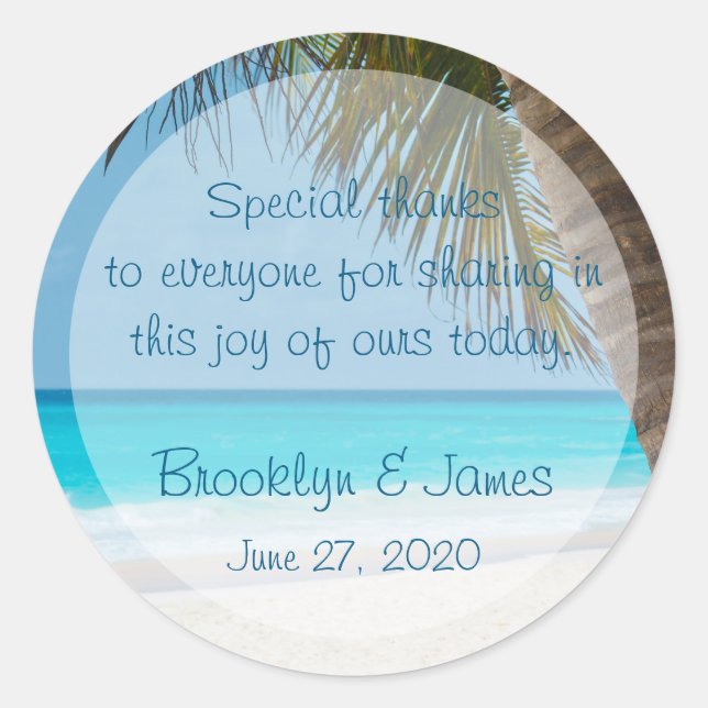 Stickers Mariage Merci Palmiers Sur Plage (Devant)