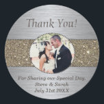 Stickers mariage Merci personnalisé<br><div class="desc">Argent et parties scintillant encadré photo mariage,  ces autocollants sont un grand ajout de sceller des lettres de remerciement à vos invités mariages</div>