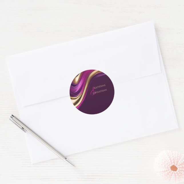Stickers Mariage moderne - Fuchsia violette et or (Enveloppe)