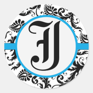 Stickers Mariage Monogramme Aquamarine Damask
