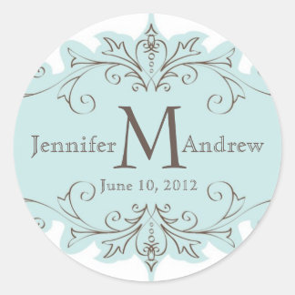 Stickers Mariage Monogramme Bleu Taupe