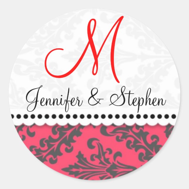 Stickers mariage Monogramme Damask Seal : : Rouge (Devant)
