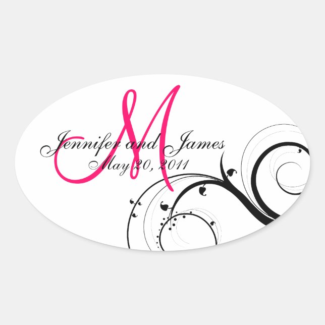 Stickers Mariage Monogramme Élégant Rose Chaud (Devant)