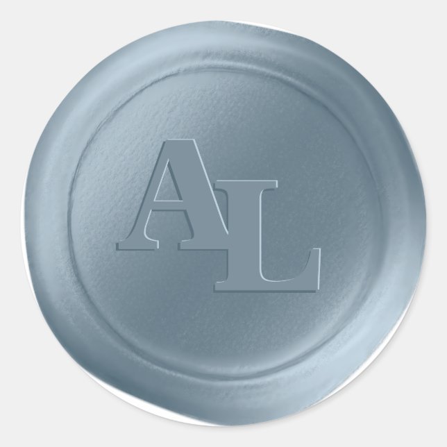 Stickers Mariage Monogramme en cire bleu Dusty (Devant)