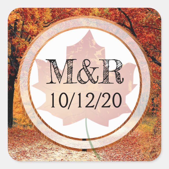Stickers Mariage Monogramme Feuilles Automatiques  (Devant)