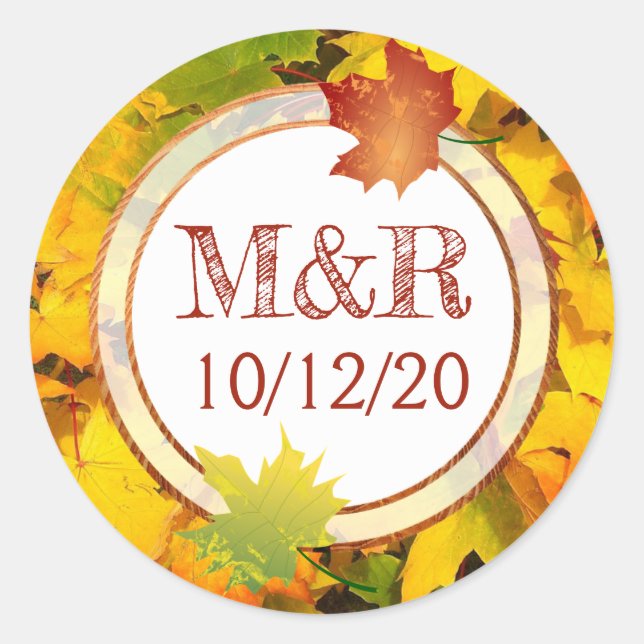 Stickers Mariage Monogramme Feuilles Automatiques  (Devant)