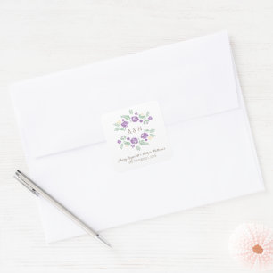 Stickers Mariage Monogramme Floral Pays Violet