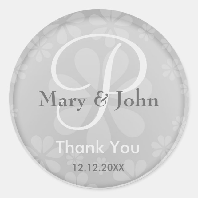 Stickers Mariage Monogramme Merci Argent (Devant)