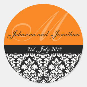 Stickers Mariage Monogramme Orange Damask