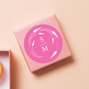 Stickers Mariage Monogramme rose Fuchsia