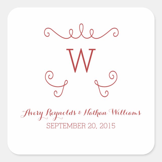 Stickers Mariage Monogramme Rouge Whimsical Flouri (Devant)