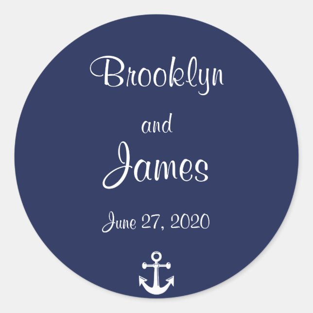 Stickers Mariage Nautique Bleu Marine Avec Ancre (Devant)