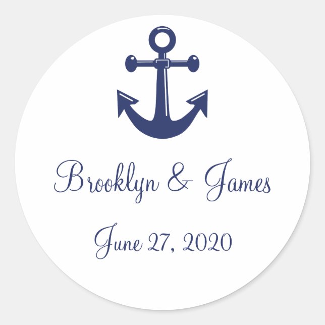 Stickers Mariage Nautique Bleu Marine Avec Ancre (Devant)