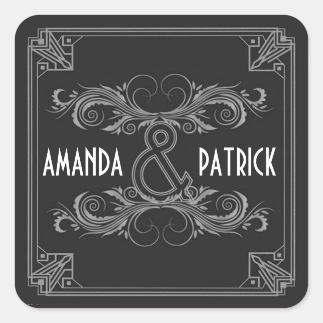 Stickers Mariage Noir & Argent Art Déco Vintage (Devant)
