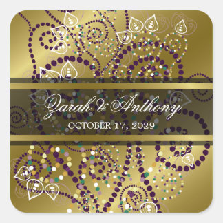 Stickers Mariage Or Purple Spirales Boho Elégant