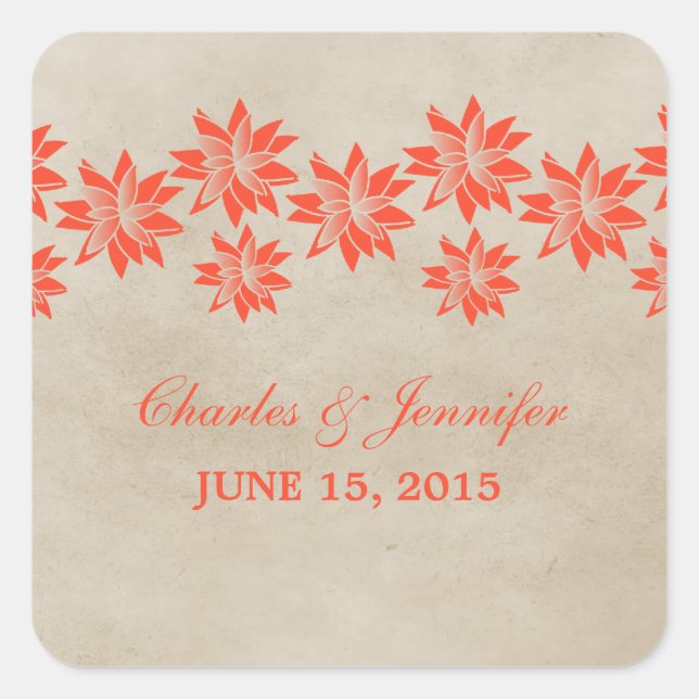 Stickers Mariage Orange Floral Vintage (Devant)