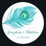 Stickers Mariage Peacock Plume Watercolor<br><div class="desc">Ces autocollants de mariage ont une plume de paon aquarelle. Vous pouvez personnaliser ces autocollants avec vos noms et date mariage. Cliquez sur le bouton "Personnaliser" pour plus d'options si vous devez changer la taille du texte ou si vous souhaitez ajouter du texte. Ces autocollants sont idéaux pour être utilisés...</div>