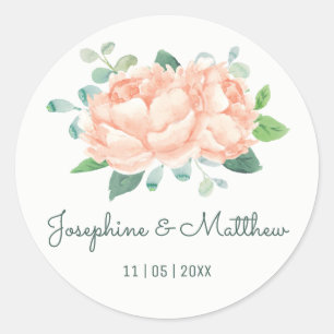 Stickers Mariage Peony Peach Watercolor