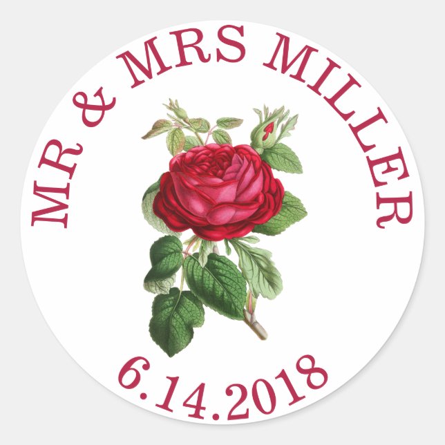 Stickers mariage personnalisé Rose rouge (Devant)