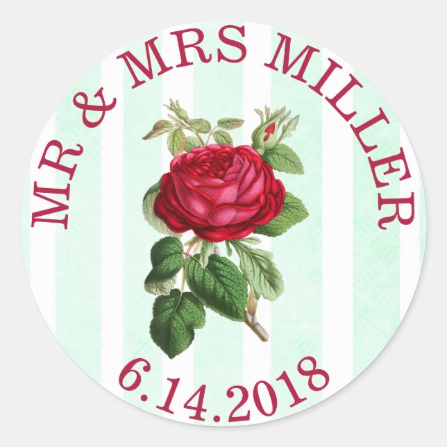 Stickers mariage personnalisé Rose rouge (Devant)