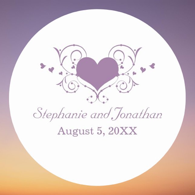 Stickers Mariage Plein Coeur, Violet (Heart Flourish Wedding Stickers | Purple)