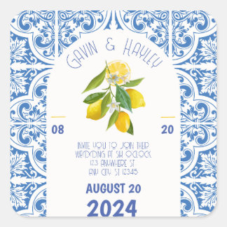 Stickers Mariage Portugal - Carreaux bleus et citr