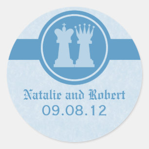 Stickers mariage roi et reine d'échecs, bleu