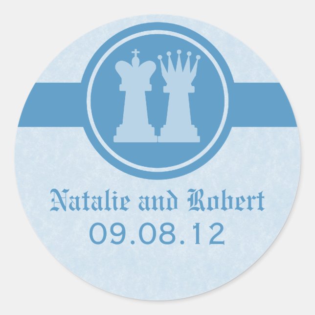 Stickers mariage roi et reine d'échecs, bleu (Devant)
