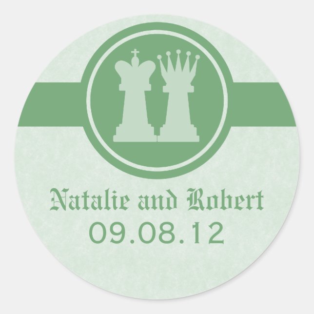 Stickers mariage roi et reine d'échecs, vert (Devant)