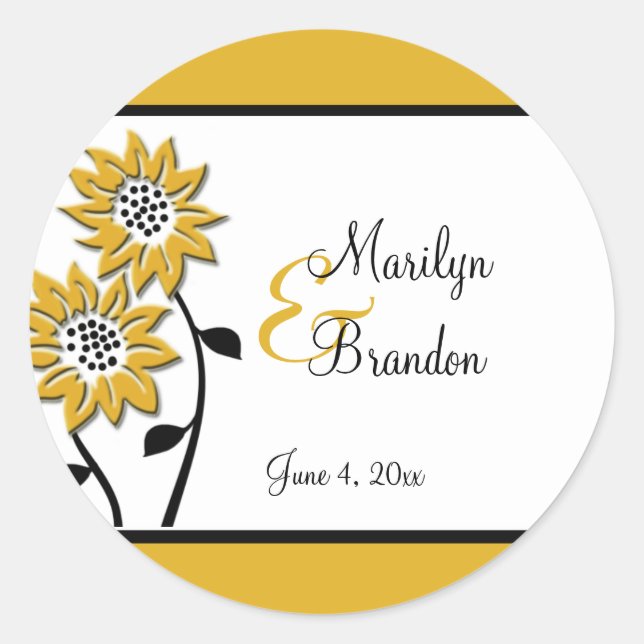 Stickers Mariage rond 1,5 po de tournesol simple (Devant)