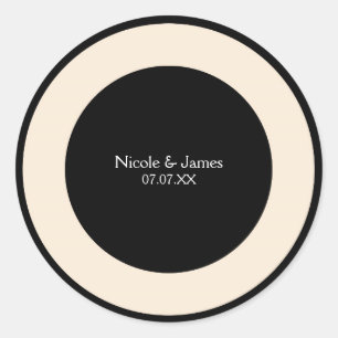 Stickers Mariage rond chic noir & crème élégant