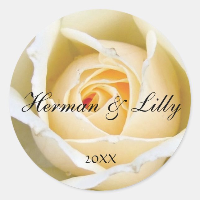 Stickers Mariage rond personnalisées White Rose Bu (Devant)