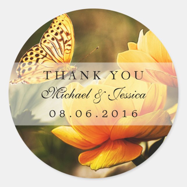 Stickers mariage rose jaune et papillon Favor (Devant)