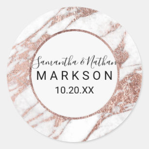 Stickers mariage rose or blanc moderne marbre