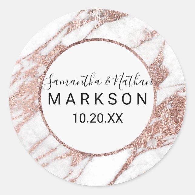 Stickers mariage rose or blanc moderne marbre (Devant)