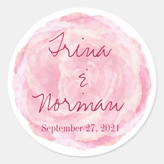 Stickers mariage Rose rose aquarelle (Devant)
