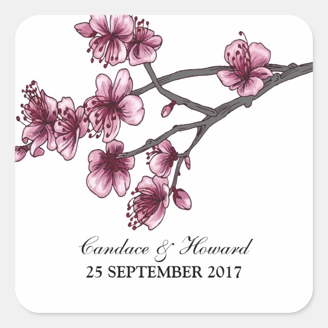 Stickers mariage rose simple fleurs de cerise rose (Devant)