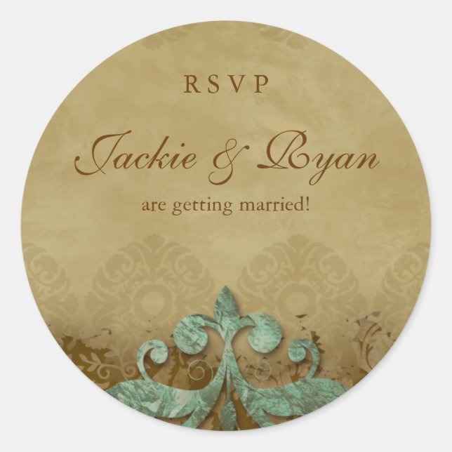 Stickers Mariage RSVP Antique Verdigris (Devant)
