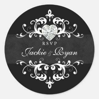 Stickers Mariage RSVP Black White Coeur Bijou