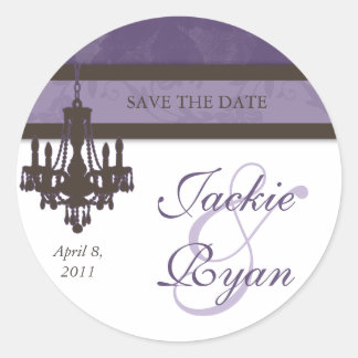 Stickers Mariage RSVP Damask Brown Violet Vintage