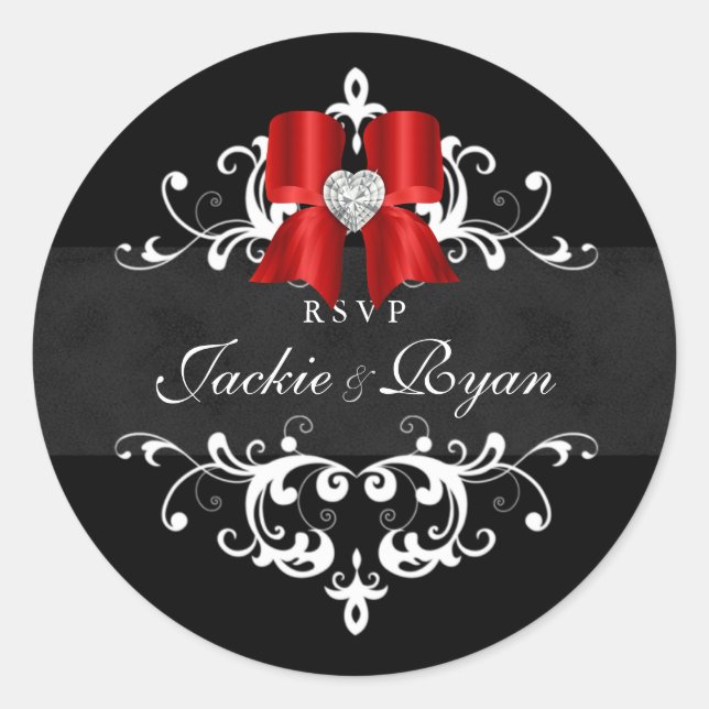 Stickers Mariage RSVP Noir Blanc Bow (Devant)