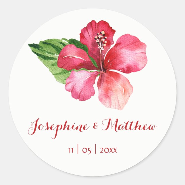 Stickers Mariage Tropical Fleur Hibiscus Rouge (Devant)
