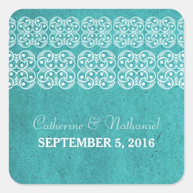 Stickers Mariage turquoise moderne de Bohême (Devant)