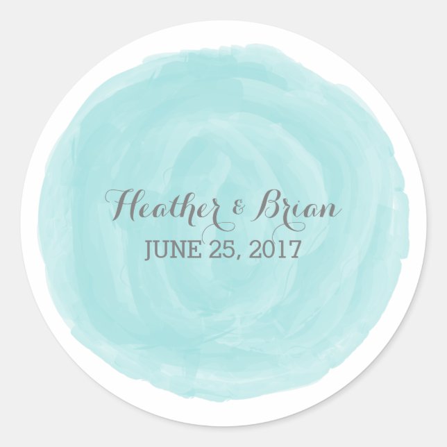 Stickers Mariage Turquoise Rond Watercolor (Devant)