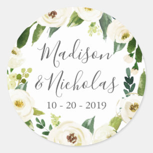 Stickers Mariage vert Fleur Blanche