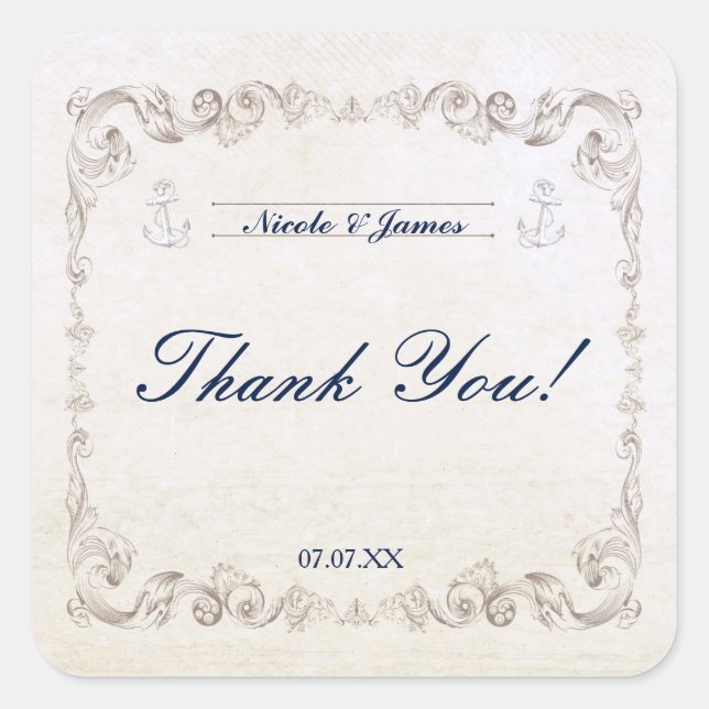 Stickers Mariage vintage Nautique Élégant Plage (Devant)