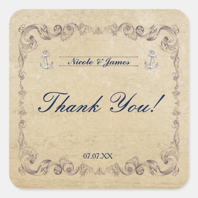 Stickers Mariage vintage Nautique Élégant Plage (Devant)